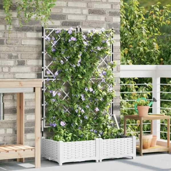 Online Moderne havekrukke med espalier 2 stk | Farve: Hvid | Størrelse: 80x40x125,5 cm Krukker & Plantebeholdere
