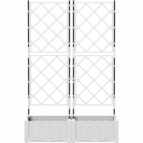 Online Moderne havekrukke med espalier 2 stk | Farve: Hvid | Størrelse: 80x40x125,5 cm Krukker & Plantebeholdere