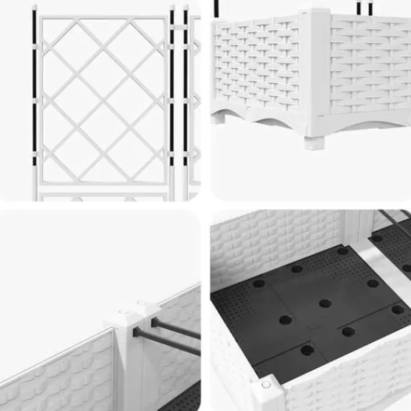 Online Moderne havekrukke med espalier 2 stk | Farve: Hvid | Størrelse: 80x40x125,5 cm Krukker & Plantebeholdere