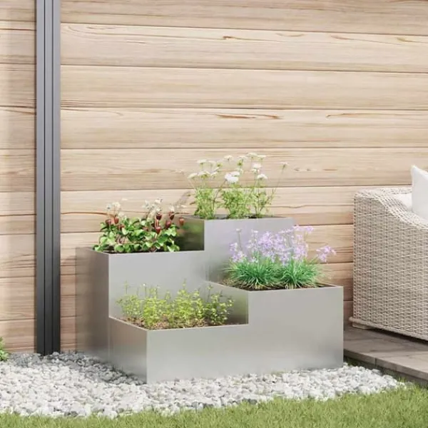 Krukker & Plantebeholdere^Moderne metalhavekrukke i galvaniseret stål - Rektangulær | Størrelse: 100x100x60 cm | Farve: Sølv