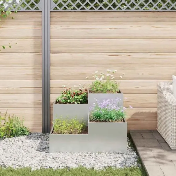 Krukker & Plantebeholdere^Moderne metalhavekrukke i galvaniseret stål - Rektangulær | Størrelse: 100x100x60 cm | Farve: Sølv