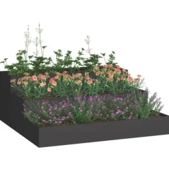 Plantningsbænke^Moderne metalhavekrukke i stål - Designet til udendørs brug | Størrelse: 90x90x35 cm | Farve: Sort