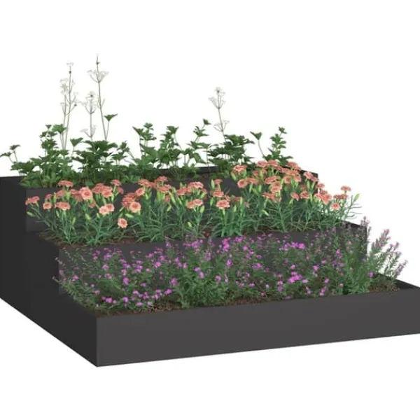 Plantningsbænke^Moderne metalhavekrukke i stål - Designet til udendørs brug | Størrelse: 90x90x35 cm | Farve: Sort
