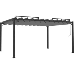 Buer, Spalier, Lysthuse Uden Tag^Moderne pavillon med lameltag 3x4 m i aluminium og stof | Farve: Antracitgrå