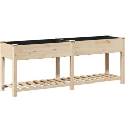 Best Moderne Plantekasse i Massivt Fyrretræ med Indbygget Hylde | Farve: Beige | Størrelse: 203x53x76.5 cm Plantningsbænke