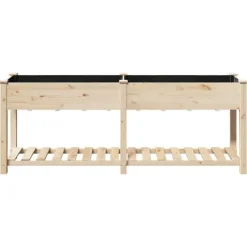 Best Moderne Plantekasse i Massivt Fyrretræ med Indbygget Hylde | Farve: Beige | Størrelse: 203x53x76.5 cm Plantningsbænke