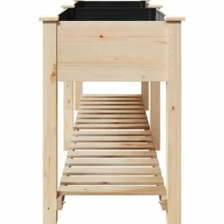 Best Moderne Plantekasse i Massivt Fyrretræ med Indbygget Hylde | Farve: Beige | Størrelse: 203x53x76.5 cm Plantningsbænke