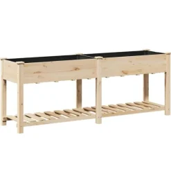 Best Moderne Plantekasse i Massivt Fyrretræ med Indbygget Hylde | Farve: Beige | Størrelse: 203x53x76.5 cm Plantningsbænke