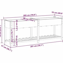 Best Moderne Plantekasse i Massivt Fyrretræ med Indbygget Hylde | Farve: Beige | Størrelse: 203x53x76.5 cm Plantningsbænke
