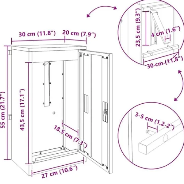 Postkasser & Brevindkast^Moderne postkasse i stål - Rektangulær olivengrøn | Størrelse: 30x23x55 cm