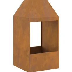 Pejse^Moderne rektangulært bålsted i stål - Udendørs pejs | Størrelse: 50x50x100 cm | Farve: Brun