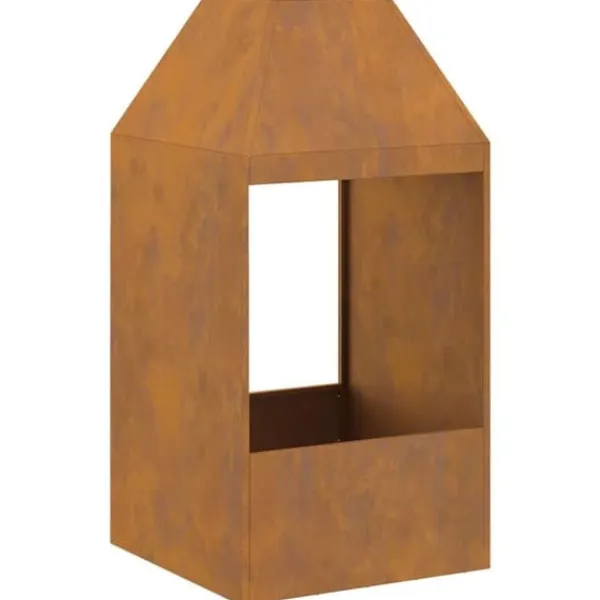 Pejse^Moderne rektangulært bålsted i stål - Udendørs pejs | Størrelse: 50x50x100 cm | Farve: Brun