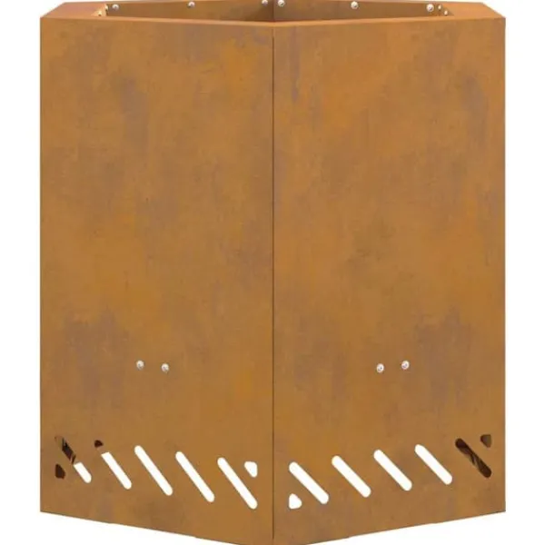 Moderne sekskantet bålfad i forvitret stål - 48x48x51 cm | Farve: Brun Pejse