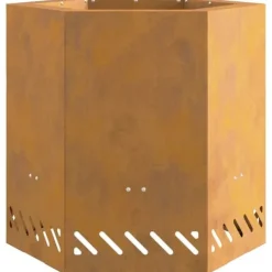 Moderne sekskantet bålfad i forvitret stål - 48x48x51 cm | Farve: Brun Pejse