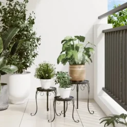 New Mosaik planteborde i 3 stk. - Keramisk top | Farve: Sort og Hvid Plantestativer