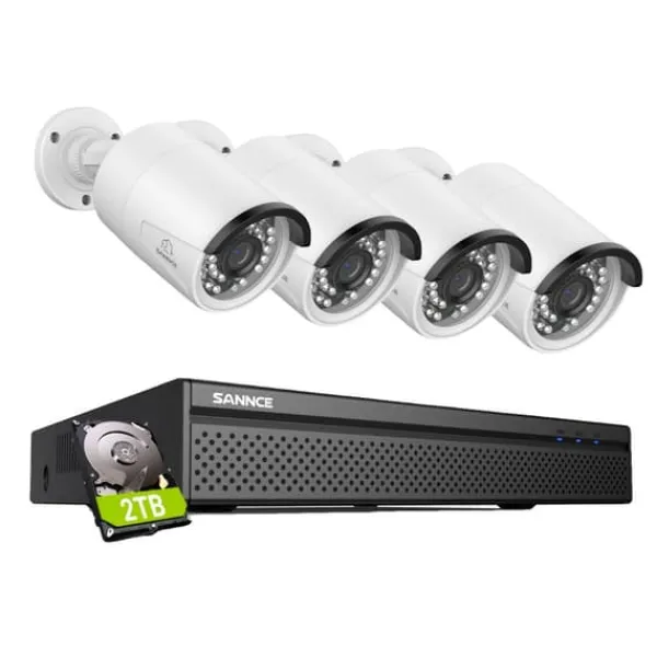 Online 8MP CCTV Overvågningssystem, PoE, Smart Detektion, To-Vejs Lyd,4 stykker 2TB Sikkerhedsmonitorer & Videokameraer