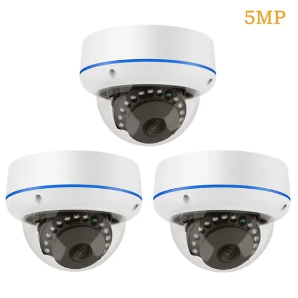Sikkerhedsmonitorer & Videokameraer^5MP POE IP Kamera, Indendørs Dome, Vandal-sikker,3pc 5MP POE Kamera, 2.8mm