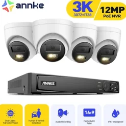 Sale 12MP Sikkerhedskamerasystem, Ultra HD Opløsning, Avanceret Bevægelsesregistrering,1T1T, 4 stk. 3K type 1 Sikkerhedsmonitorer & Videokameraer