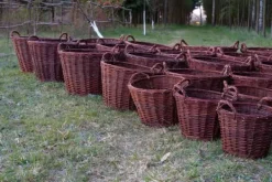 Havekurve^Mørk flettet gårdkurv til høst af frugt, grøntsager, kartofler, urtepotte, ballon, 30 cm, jute, fastgjort med stropper