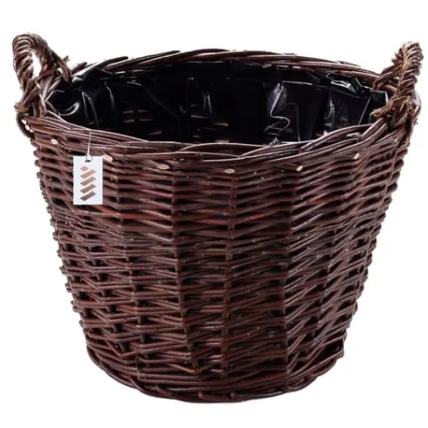 Havekurve^Mørk flettet gårdkurv til høst af frugt, grøntsager, kartofler, urtepotte, ballon, 30 cm, jute, fastgjort med stropper