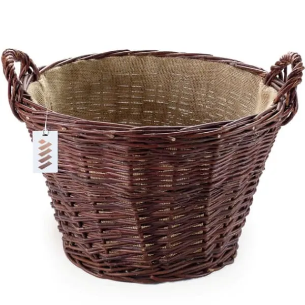 Havekurve^Mørk flettet gårdkurv til høst af frugt, grøntsager, kartofler, urtepotte, ballon, 30 cm, jute, fastgjort med stropper