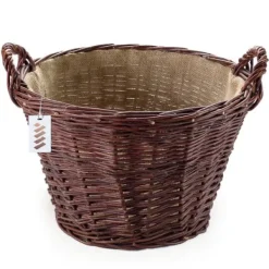 Havekurve^Mørk flettet gårdkurv til høst af frugt, grøntsager, kartofler, urtepotte, ballon, 30 cm, jute, fastgjort med stropper