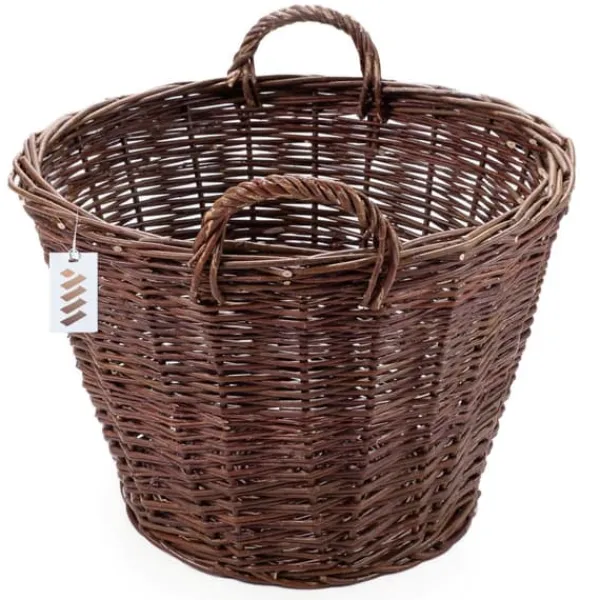 Havekurve^Mørk flettet gårdkurv til høst af frugt, grøntsager, kartofler, urtepotte, ballon, 30 cm, jute, fastgjort med stropper