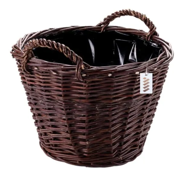 Havekurve^Mørk flettet gårdkurv til høst af frugt, grøntsager, kartofler, urtepotte, ballon, 30 cm, jute, fastgjort med stropper