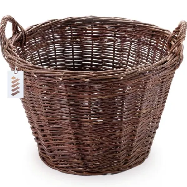 Mørk flettet gårdkurv til høst af frugt, grøntsager, kartofler, urtepotte, ballon, 45 cm, jute, fastgjort med stropper Havekurve