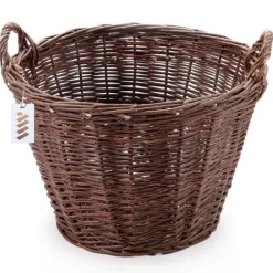 Best Mørk flettet gårdkurv til høst af frugt, grøntsager, kartofler, urtepotte, røgballon, 60 cm, uden indsats Havekurve