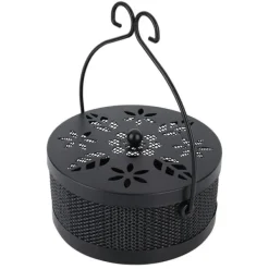 Insektmiddel & Dyreafvisende Middel^Myggespiralholder Metal Askeholder Rund Bærbar Spiral Røgelsesboks (Sort)