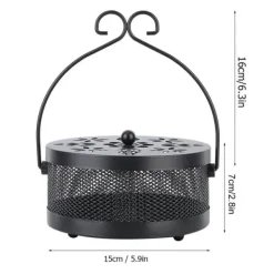 Insektmiddel & Dyreafvisende Middel^Myggespiralholder Metal Askeholder Rund Bærbar Spiral Røgelsesboks (Sort)
