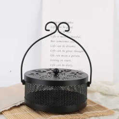 Insektmiddel & Dyreafvisende Middel^Myggespiralholder Metal Askeholder Rund Bærbar Spiral Røgelsesboks (Sort)