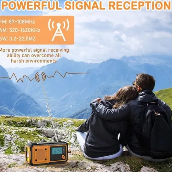 Beredskabsplaner^Nødradio 4000mAh - AM/FM/SW håndsvinget radio med solceller USB, lommelygte, læselampe, SOS-alarm, velegnet til camping, vandreture og nødberedskab. | CDON