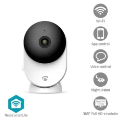 Sikkerhedsmonitorer & Videokameraer^Nedis SmartLife Indendørs Kamera | 3MP Full HD 1296p | Cloud Storage (mulighed) / microSD (ikke inkluderet) / Onvif | Med bevægelsessensor | Nattesyn | CDON
