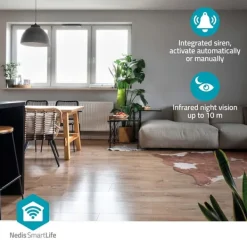 Sikkerhedsmonitorer & Videokameraer^Nedis SmartLife Indendørs Kamera | 3MP Full HD 1296p | Cloud Storage (mulighed) / microSD (ikke inkluderet) / Onvif | Med bevægelsessensor | Nattesyn | CDON