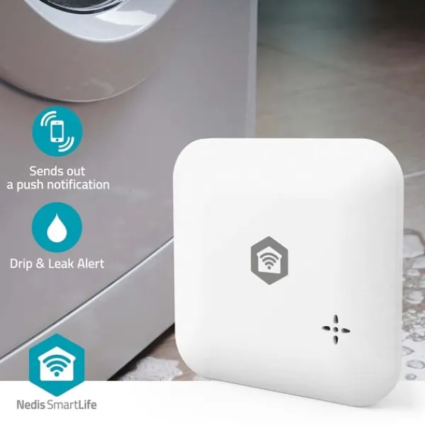 Lækagedetektorer^Nedis SmartLife Vand Detektor | Wi-Fi | Batteri | Udvidelse inkluderet | Maks. batteritid: 24 Måned | 80 dB | Hvid