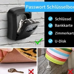 Pengeskabe^Nøgleskab med digital kode, eksternt nøgleskab, vægmonteret nøgleboks med 4-cifret kode, eksternt nøgleskab, nøgleskjul, nøgleskab, nøgleskab, sort n | CDON