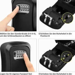 Pengeskabe^Nøgleskab med digital kode, eksternt nøgleskab, vægmonteret nøgleboks med 4-cifret kode, eksternt nøgleskab, nøgleskjul, nøgleskab, nøgleskab, sort n | CDON