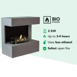 Pejse^Nova BC bioethanol vægovn - Betonlook - 2 KW varme