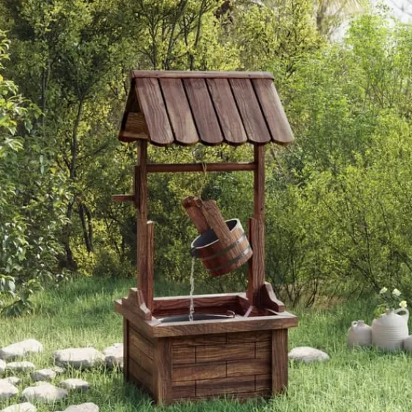 Springvand & Damme^Ønskebrønd fontæne med elektrisk pumpe - Massivt fyrretræ | Størrelse: 57x50x112 cm