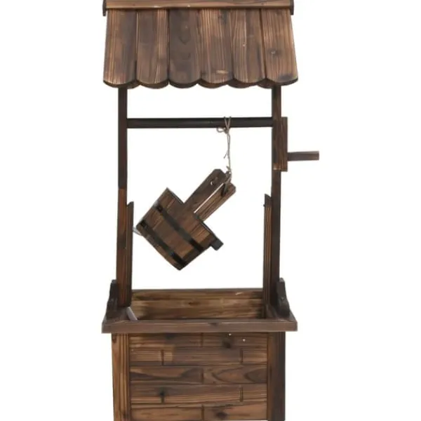 Springvand & Damme^Ønskebrønd fontæne med elektrisk pumpe - Massivt fyrretræ | Størrelse: 57x50x112 cm
