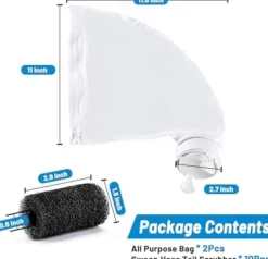 OBOSOE 2 Nylon Pool Filter Poser med Lynlås + 10 Sort Sponge Filter Dele - Reservedele til Polaris 280/480 Pool Robot Pool- & Spatilbehør