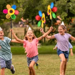 Vinddekoration^OBOSOE 4 stk Havepinde - Glitter Solsikke Vindklokke, Plastik Regnbue Vindhjul, DIY Vindmølle til Have, Altan & Udendørs Dekoration