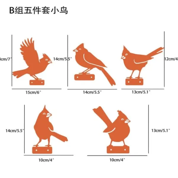 Discount OBOSOE 5 stk Rust Bird Detaljer – Metal Havedekoration, Udendørs Ornamenter & Stor Havekunst | Perfekt gave Havedekorationer