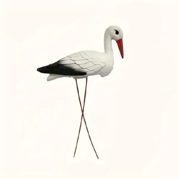 Clearance OBOSOE Art Deco hvid kranstatue med aftagelige røde trådfødder – holdbar plastik, vejrbestandig udendørs dekoration til have, halloween Havedekorationer