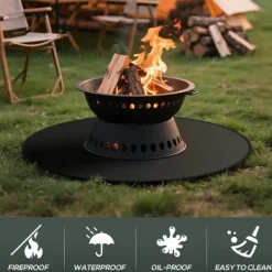 Tilbehør Til Brændeovne & Pejse^OBOSOE bålmåtte til solo-komfurbål – 60 cm rund grillmåtte, brandsikker, vandafvisende og olieafvisende