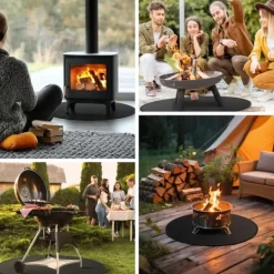 Tilbehør Til Brændeovne & Pejse^OBOSOE bålmåtte til solo-komfurbål – 60 cm rund grillmåtte, brandsikker, vandafvisende og olieafvisende