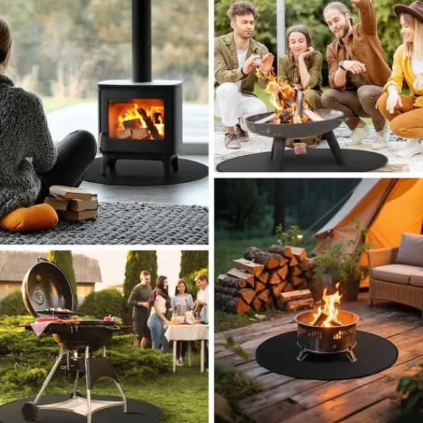 Tilbehør Til Brændeovne & Pejse^OBOSOE bålmåtte til solo-komfurbål – 60 cm rund grillmåtte, brandsikker, vandafvisende og olieafvisende