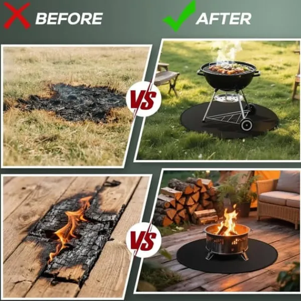 Tilbehør Til Brændeovne & Pejse^OBOSOE bålmåtte til solo-komfurbål – 60 cm rund grillmåtte, brandsikker, vandafvisende og olieafvisende